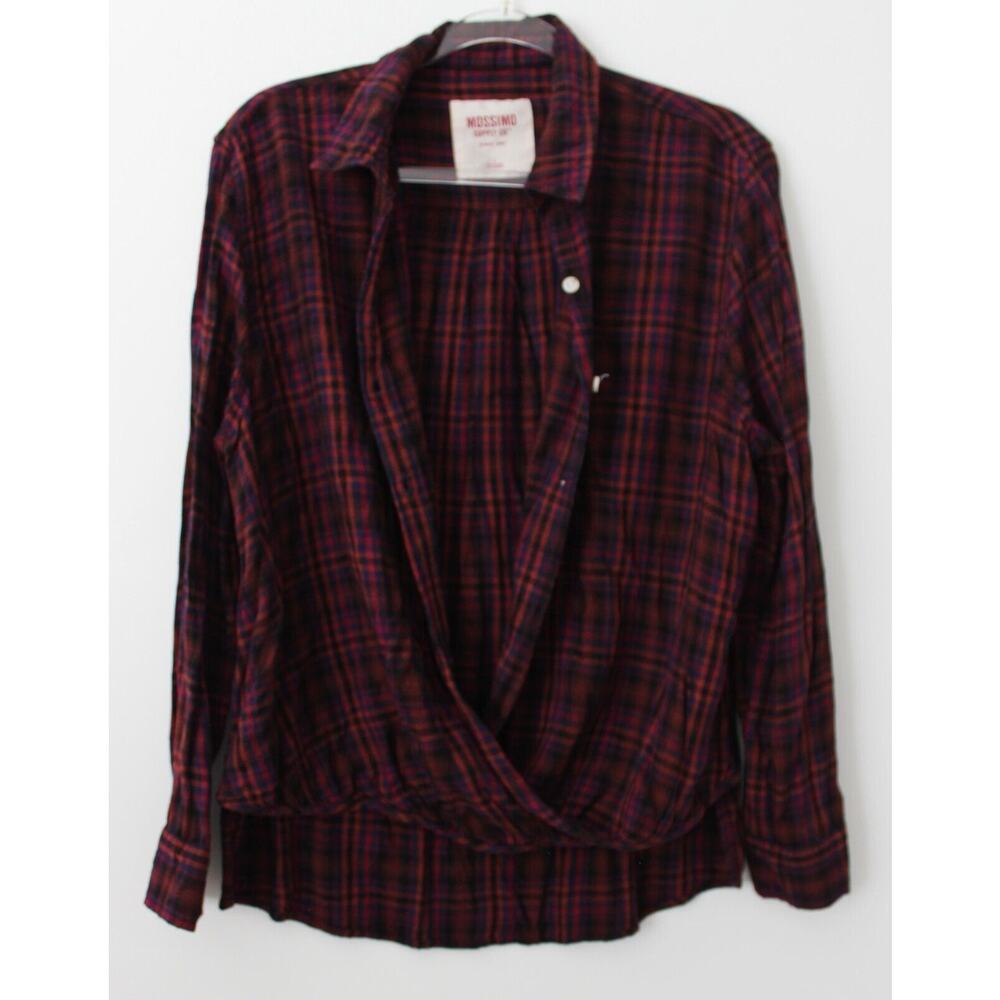 Mossimo Supply CO. Criss Cross Wrap Long Sleeve Top Burgundy Size L Pre-Owned - Picture 3 of 7